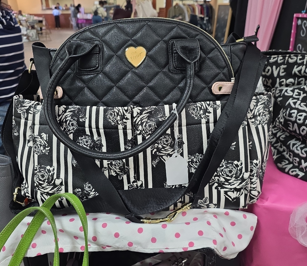 Betsey Johnson Black and White Floral Baby Bag
